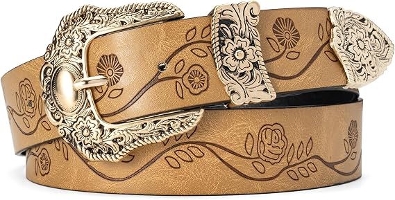 Women's Vintage Western Belt – Gold Buckle Size S
