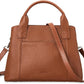 Women's Cognac Brown Genuine Pebble Leather Satchel Tote with Crossbody Strap