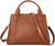 Women's Cognac Brown Genuine Pebble Leather Satchel Tote with Crossbody Strap