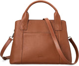 Women's Cognac Brown Genuine Pebble Leather Satchel Tote with Crossbody Strap