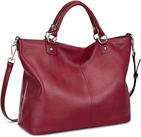 Women's Black Top Grain Pebbled Leather Tote Satchel for 13 Inch Laptops