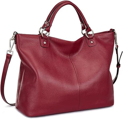 Women's Black Top Grain Pebbled Leather Tote Satchel for 13 Inch Laptops