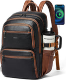 Women's Black Faux Leather 17 Inch Laptop Backpack with USB Charging Port