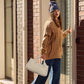 Women's Beige Genuine Cowhide Leather Satchel Handbag with Crossbody Strap