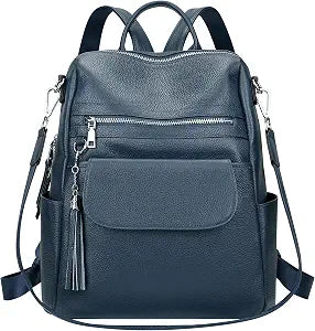 Women's Indigo Blue Full Grain Cowhide Leather Convertible Backpack Purse