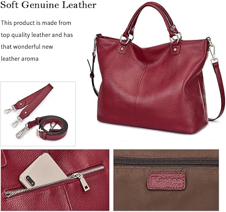 Women's Black Top Grain Pebbled Leather Tote Satchel for 13 Inch Laptops