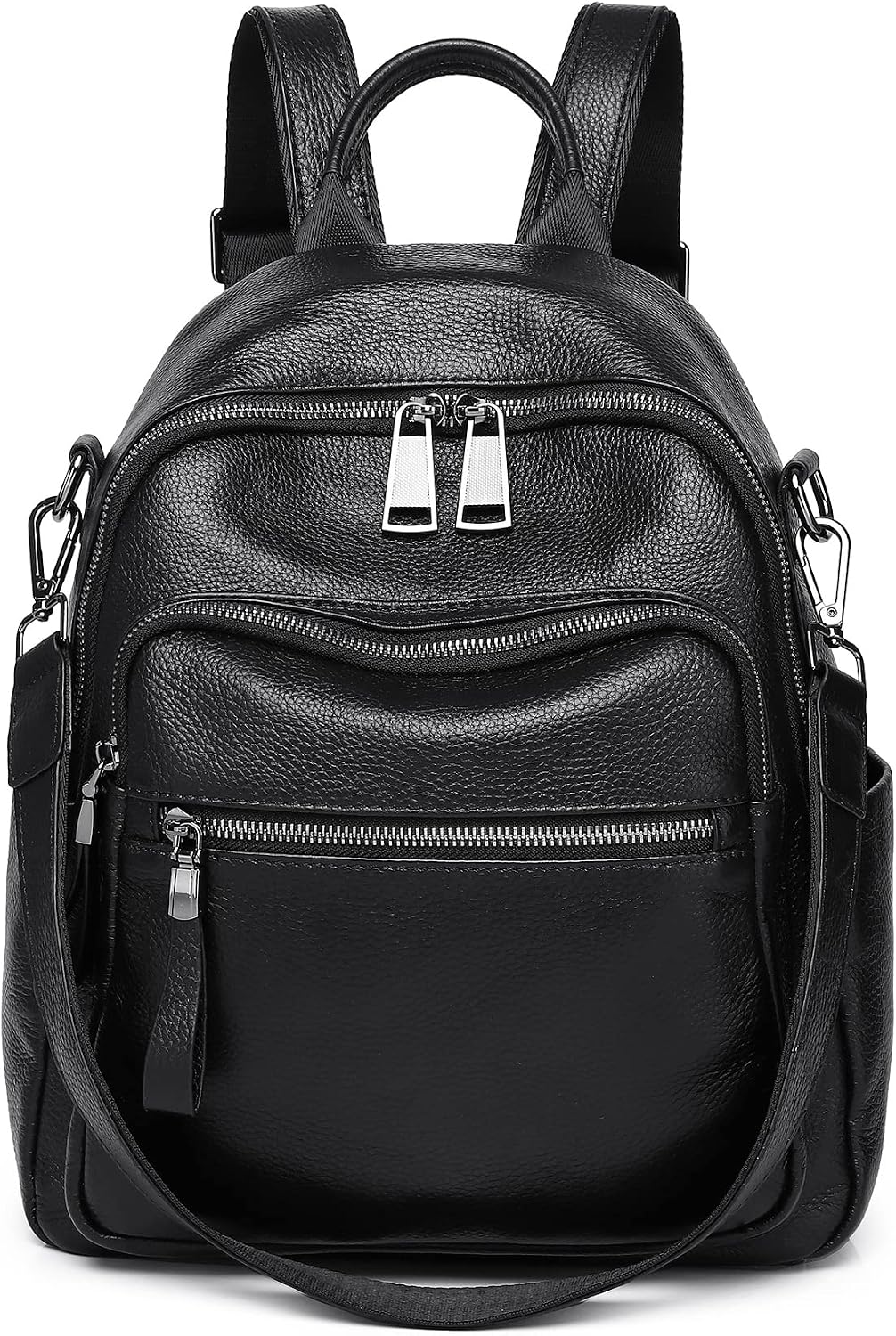 Women's Black Genuine Pebbled Leather Convertible Backpack Purse with Anti-Theft Pocket | BeltNBuckles