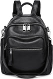Women's Black Genuine Pebbled Leather Convertible Backpack Purse with Anti-Theft Pocket | BeltNBuckles
