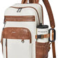 Women's Beige and Brown Faux Leather Laptop Backpack with 17 Inch Laptop Compartment