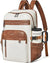 Women's Beige and Brown Faux Leather Laptop Backpack with 17 Inch Laptop Compartment
