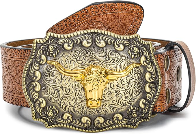 Women's Big Buckle Longhorn Bull Cowgirl Belt