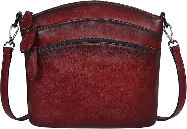 Women's Coffee Vegetable-Tanned Leather Crossbody Satchel with 3 Top Zippers