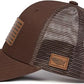 Brown American Flag Leather Patch Mesh Trucker Hat with Snap Closure