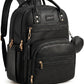Brown Vegan Leather Backpack with 15.6 Inch Laptop Slot, Changing Pad and Stroller Straps