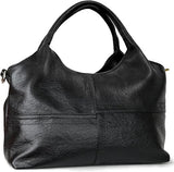 Women's Black Vegan Leather Tote Hobo Satchel with Detachable Strap