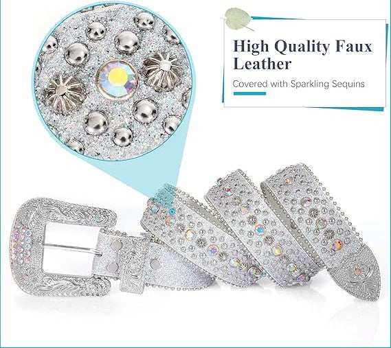 Unisex Crystal Diamond Studded Western Belt