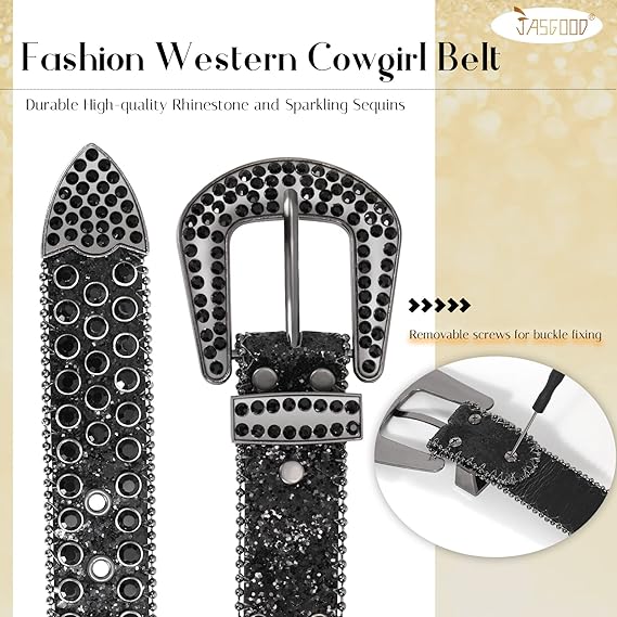 Unisex JASGOOD Rhinestone Studded Western Belt