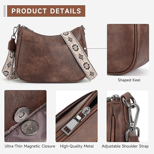 Women's Coffee Brown Vegan Leather Crossbody Shoulder Bag with Adjustable Strap