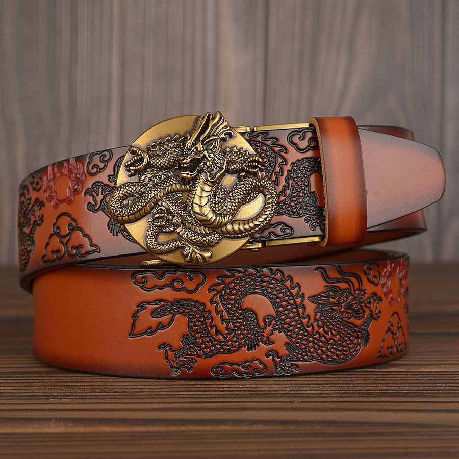 Western Leather Ratchet Belt - Dragon Buckle Precision Fit
