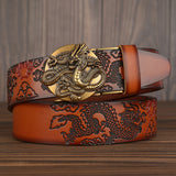Western Leather Ratchet Belt - Dragon Buckle Precision Fit