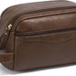 Dark Brown Leather Toiletry Bag with Wide Boxy Opening