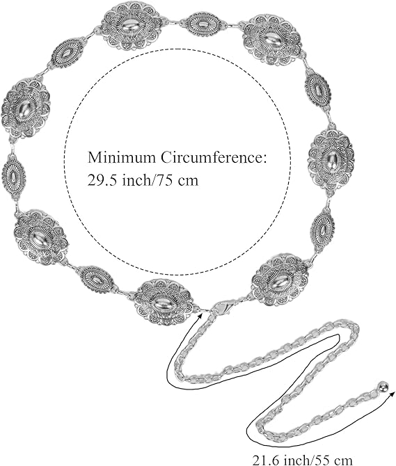 Women's Western Concho Chain Belt – Silver & Turquoise