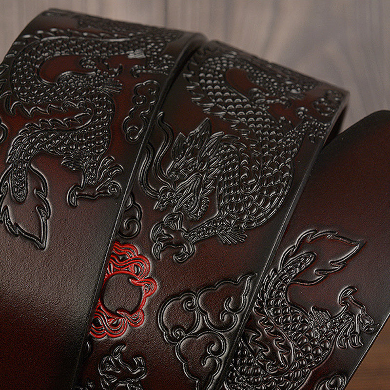 Western Leather Ratchet Belt - Dragon Buckle Precision Fit