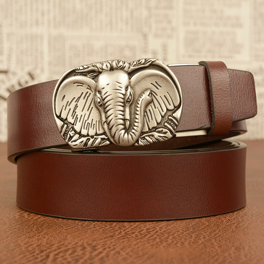 Western Cowhide Leather Belt - Elephant Buckle Statement