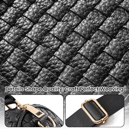 Women's Black Checkered Woven Vegan Leather Mini Satchel Crossbody Bag