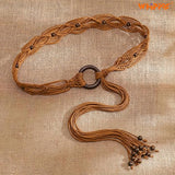 Women's Boho Braided Wax Rope Belt – Tassel Design