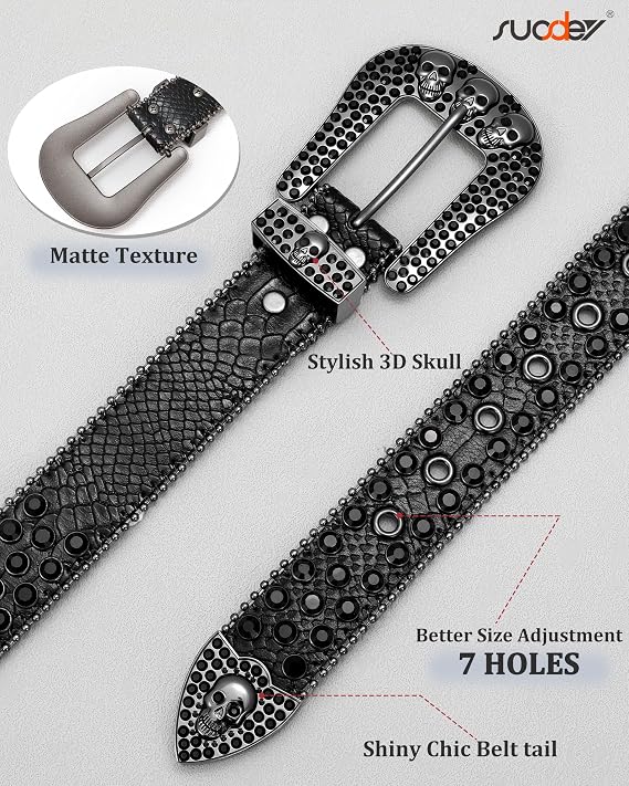 Unisex Rhinestone Skull Belt – Punk Fashion Studded