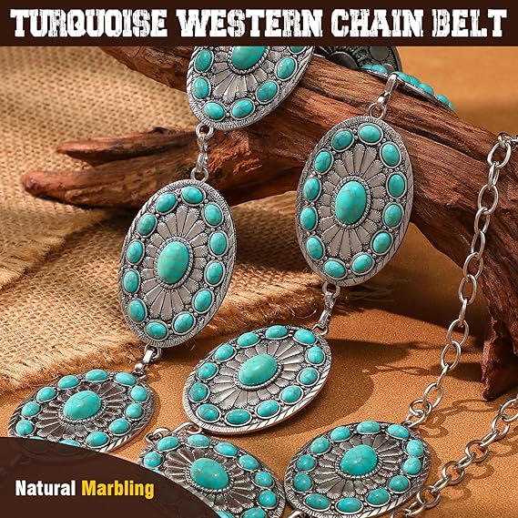 Women's Metal Concho Turquoise Waist Chain Belt