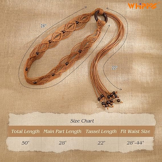 Women's Boho Braided Wax Rope Belt – Tassel Design