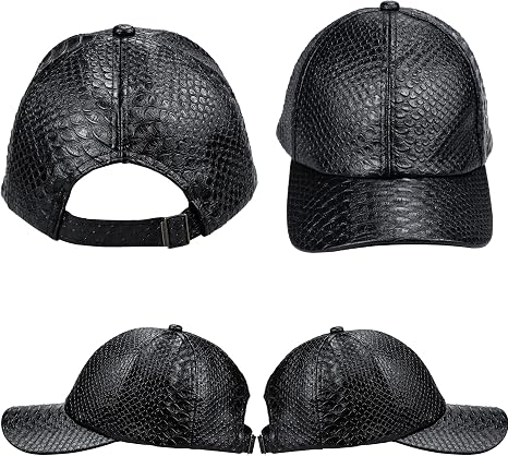 Black Snakeskin Pattern PU Leather Baseball Cap with Adjustable Buckle Strap | BeltNBuckles