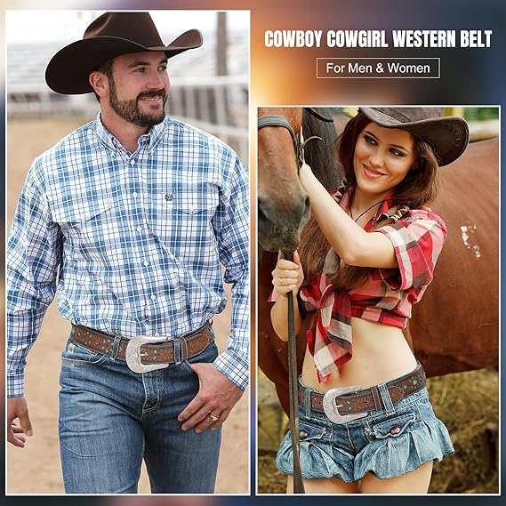 Women's Genuine Leather Tooled Western Belt – Interchangeable