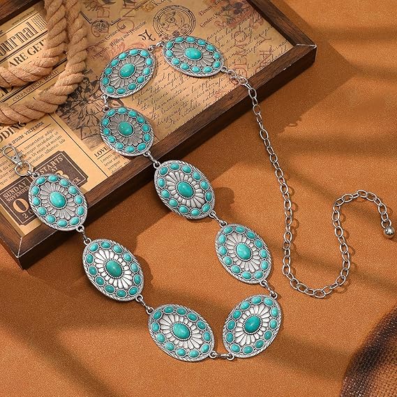 Women's Metal Concho Turquoise Waist Chain Belt