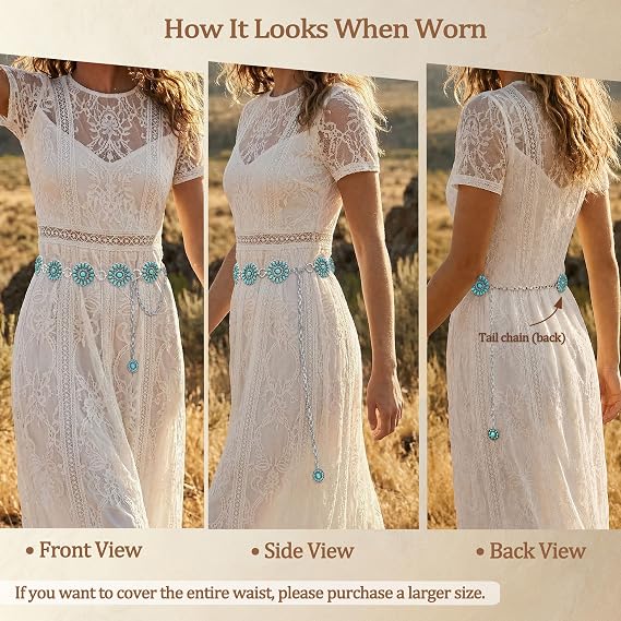 Women's Turquoise Concho Silver Chain Belt