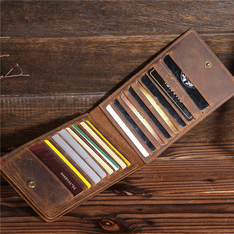 Men's Long Leather Wallet – Crazy Horse Cowhide Card Holder, Phone & Money Bag with 18 Card Slots