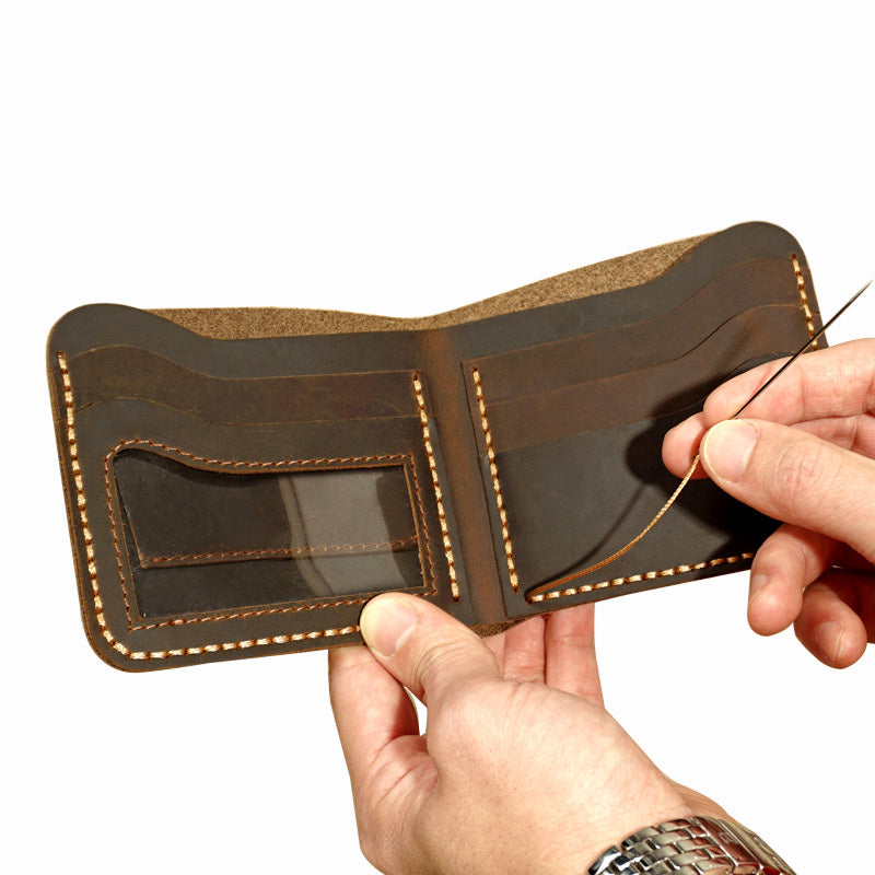 Men’s Handmade Genuine Leather Wallet – Retro Horizontal Square Design