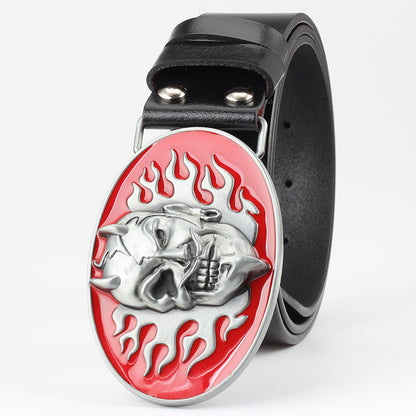 Western Skull Buckle Leather Belt - Bold Statement Fit