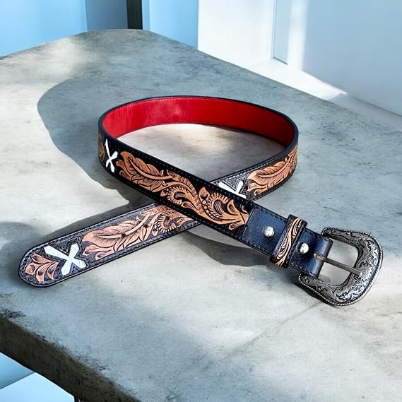 Men's Western Belt with Fur Detail – Full Grain Leather