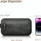 Black Water-Resistant Leather Toiletry Bag for Travel