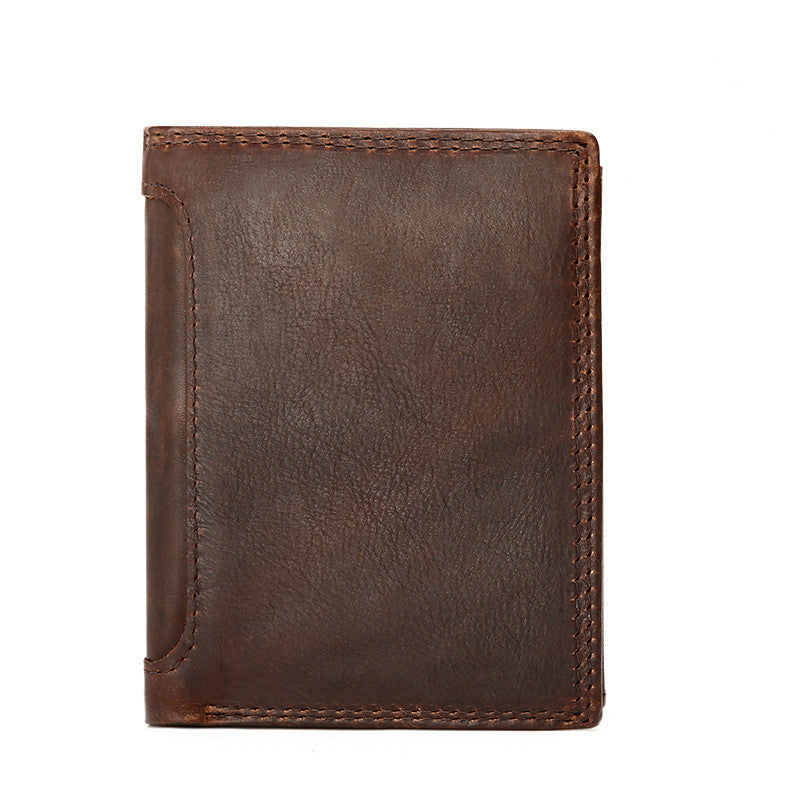 Men’s Vintage Bifold Leather Business Wallet – Multi-Compartment, Chocolate Brown