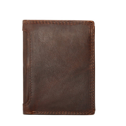 Men’s Vintage Bifold Leather Business Wallet – Multi-Compartment, Chocolate Brown