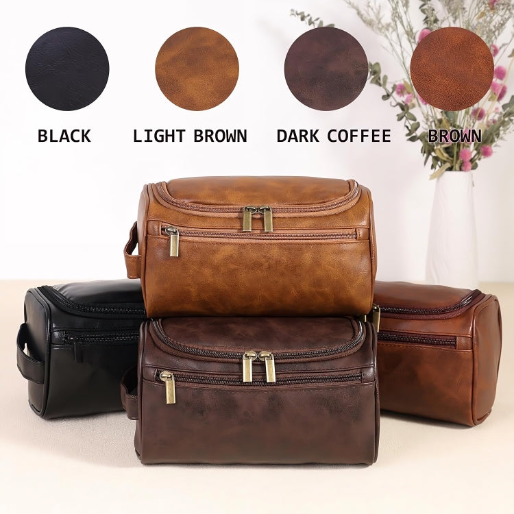 Dark Brown Hanging Leather Toiletry Bag with Metal Hook