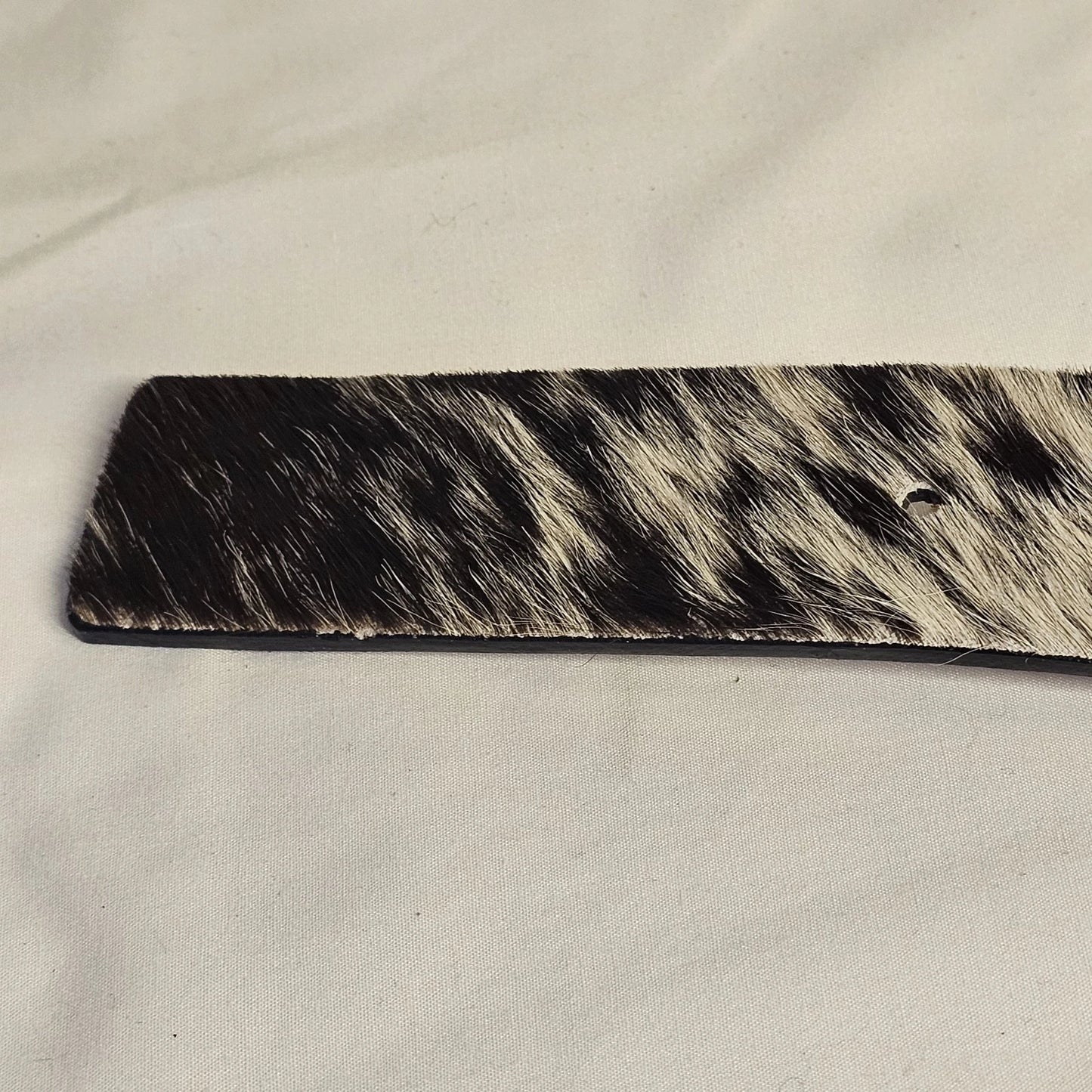 Black & White Hair-On Hide Leather Belt - Gunmetal Buckle