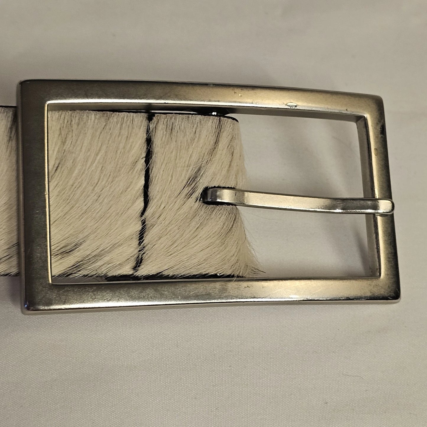 Black & White Hair-On Hide Leather Belt - Gunmetal Buckle