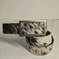 Black & White Hair-On Hide Leather Belt - Gunmetal Buckle