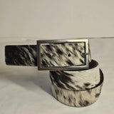 Black & White Hair-On Hide Leather Belt - Gunmetal Buckle