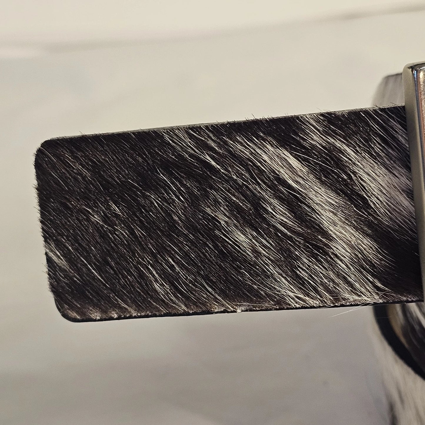 Black & White Hair-On Hide Leather Belt - Gunmetal Buckle